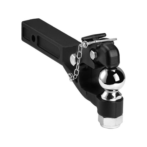 20000 lbs Pintle Hook with 2 Inch Receiver and 2 5/16 Inch Hitch Ball for 2.5 to 3 Inch Lunette Ring 15.6 Inch Length Black Powder Coat