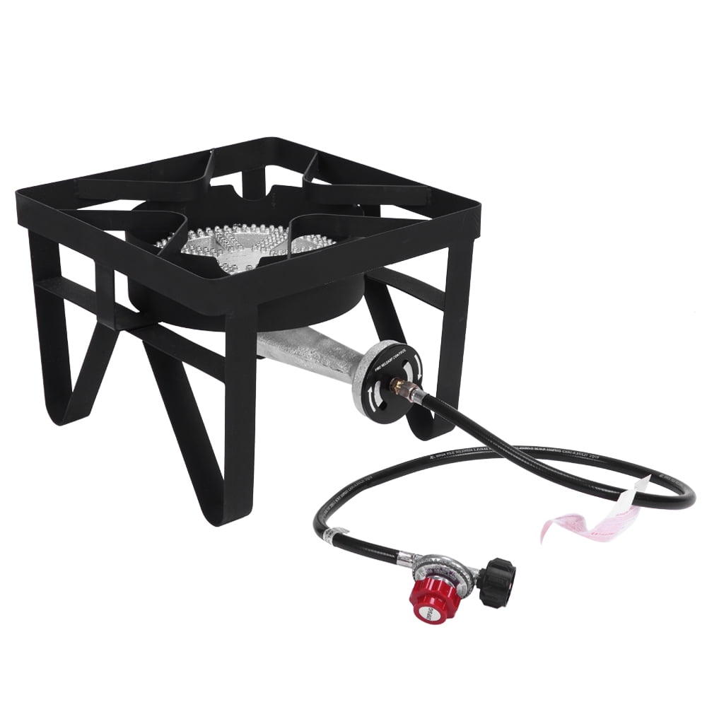 200000 BTU Outdoor Propane Burner High Pressure 0-20 PSI Regulator Cast Iron Camp Stove with Square Stand for Turkey Fryer Crab Boil Canning Home Brewing Backyard Cooking Tailgating Camping