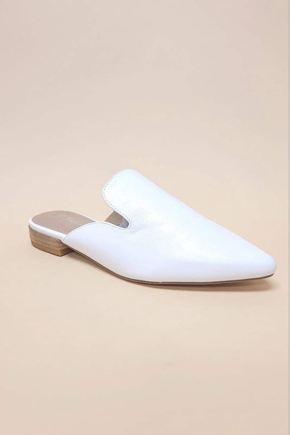 Mule Flats Slip on Casual & Dress Shoes, Pointed Toe White, 11