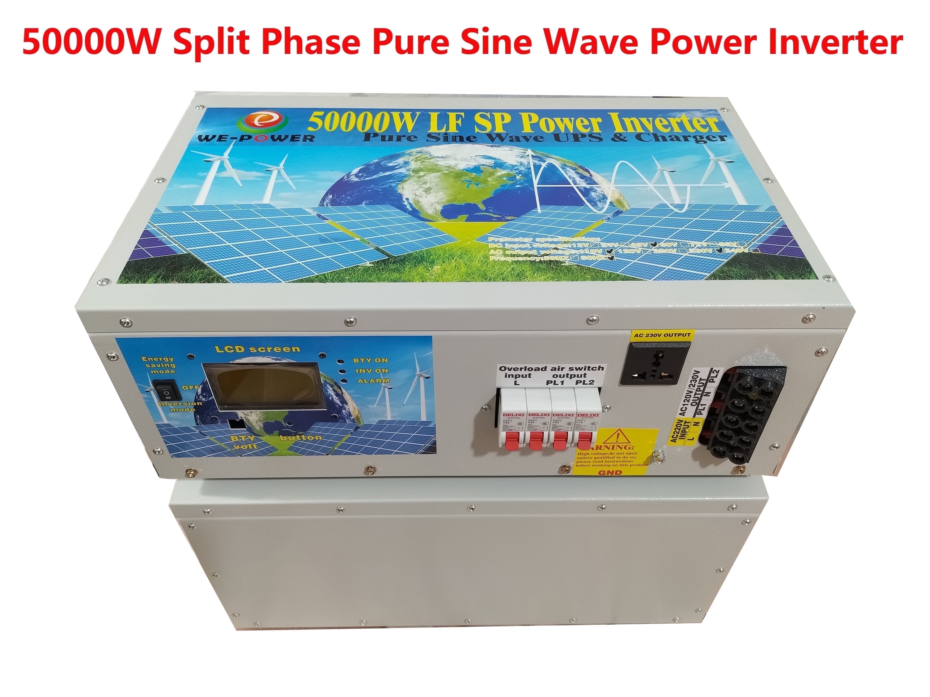 200000W Peak 50000W Power Inverter (25000W 110V Or 25000W 220V) Low Frequency Split Phase Pure Sine Wave Solar Converter 48V DC To 110V,220V AC 60Hz Frequency With UPS / Battery Charger / LCD Display