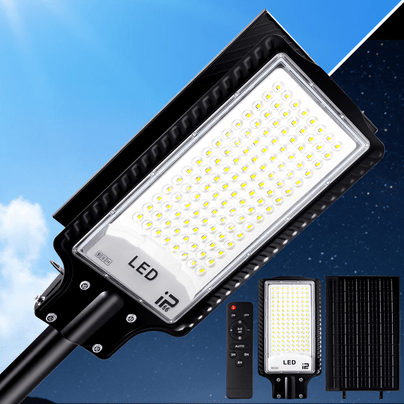 INDMIRD Outdoor solar lights 100W, IP66 Waterproof solar exterior LED reflector for Dusk streets to Dawn, suitable for garage, road, paths, garden and porch