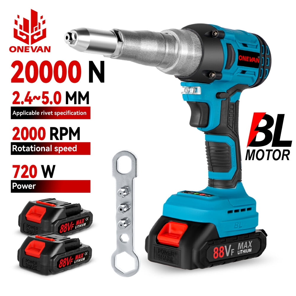 20000N Cordless Rivet Gun 18V Brushless Electric Rivet Gun with 2x ...