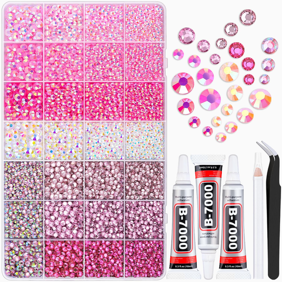 20000Pcs 3mm Multicolor Flatback Resin Rhinestones with 3Pcs 10ml B7000 Adhesive Glue, Pink Mixed Color Gem Stones for Nail Art, DIY Crafts, Shoes, Clothing, Tumblers, Diamond Painting & Bedazzling