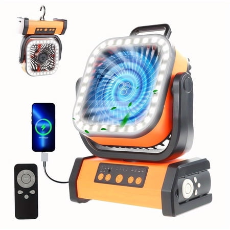 20000mAH Camping Fan - With Rechargeable Li-Polymer Battery with LED Lantern - Portable Outdoor Tent Fan with Hook, 4-speed wind remote control
