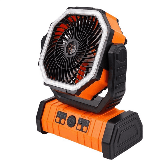 20000mAh Battery Fan Rechargeable with Hook&Bright LED Light Remote Control Timer Auto Oscillation Cordless Fan Orange