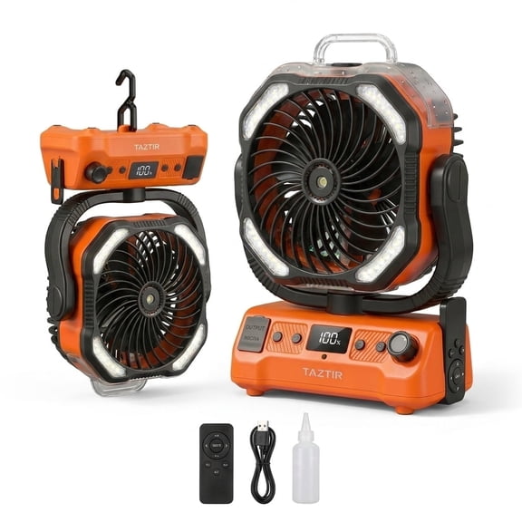 20000mAh Camping Misting Fan with Remote, Auto Oscillating Battery Fan for Tent, LED Lantern, Dual-Motor Airflow, Portable Rechargeable Mister & Power Bank for Outdoor Hurricane Use