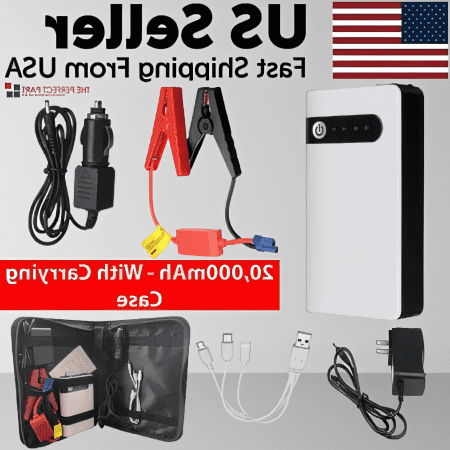 20000mAh Car Jump Starter Power with USB Ports and LED Flashlight, Portable 12V Booster for Cars
