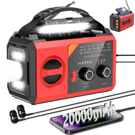 20000mAh Emergency Radio,Hand Crank Weather Radio with Battery Powered and Fast Charging, NOAA/AM/FM Portable Solar Radio with SOS Alert Flashlight, Outdoor Survival Gear