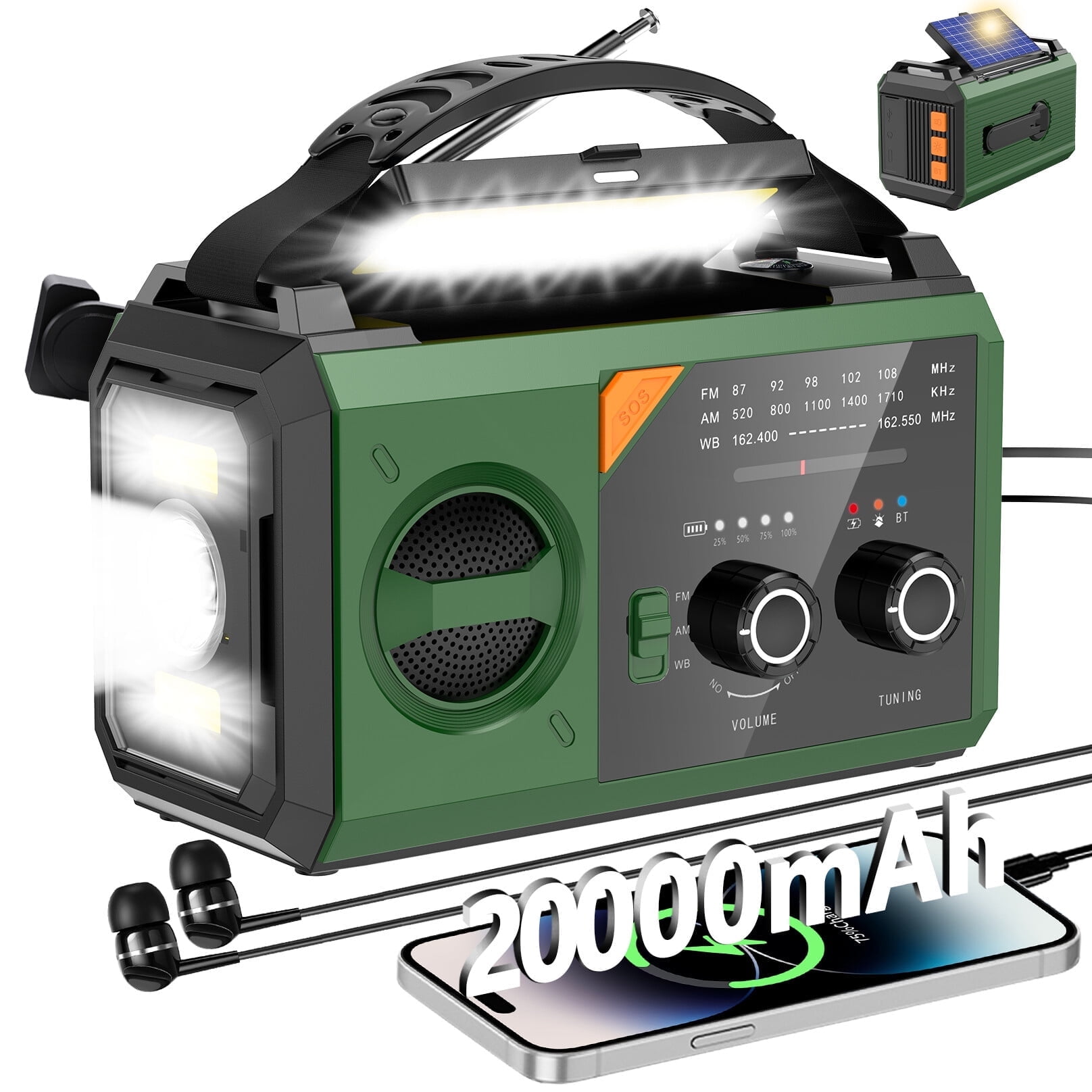 JOUALY 20000mAh Emergency Radio,Hand Crank Weather Radio with Battery Powered and Fast Charging, NOAA/AM/FM Portable Solar Radio with SOS Alert Flashlight, Outdoor Survival Gear