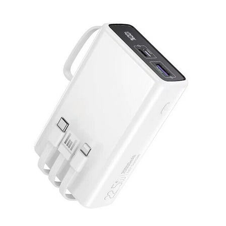 20000mAh Fast Charge Power Bank w/ iP+Type-C+USB Cables, 2 USB-C+1 USB-A Ports (White)