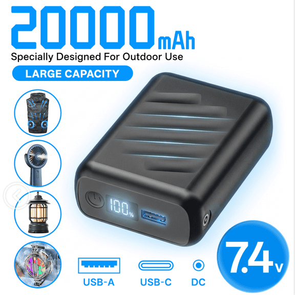 20000mAh Fast Charging Power Bank with LED Display, Portable USB Battery Pack for Phones and Heated Clothing