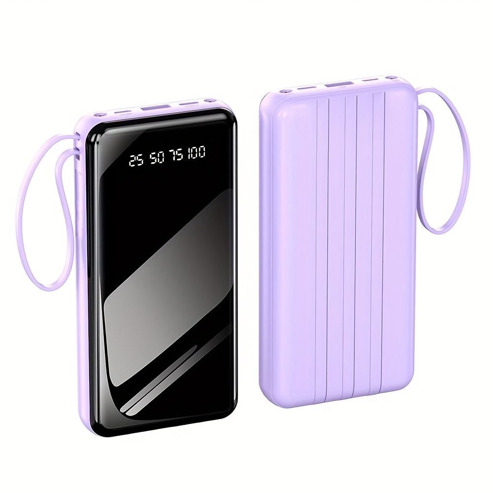 20000mAh High-Capacity Portable Power Bank with 4 Built-in Cables, Compatible with Various Devices, Powerful Emergency LED Lighting, Smart LED Display, Simultaneous Charging for up to 5 Devices