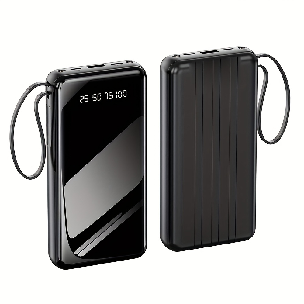 20000mAh High-Capacity Portable Power Bank with 4 Built-in Cables, Compatible with Various Devices, Powerful Emergency LED Lighting, Smart LED Display, Simultaneous Charging for up to 5 Devices