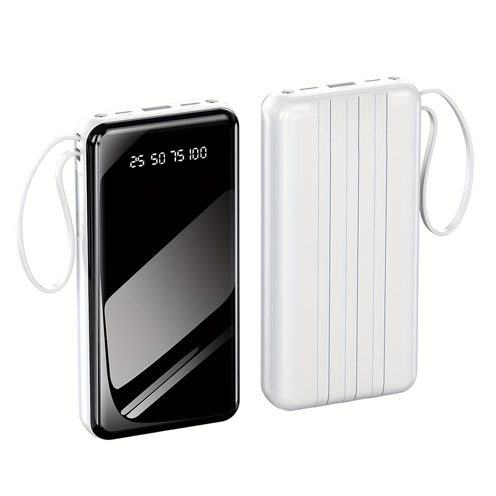 20000mAh High-Capacity Portable Power Bank with 4 Built-in Cables, Compatible with Various Devices, Powerful Emergency LED Lighting, Smart LED Display, Simultaneous Charging for up to 5 Devices