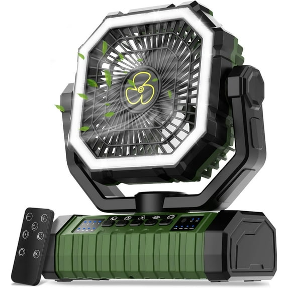 20000mAh Large Battery Powered Fan, 4 Speed Cordless Rechargeable Fans with Remote, Battery Operated Fans Portable with LED Light and Hanging