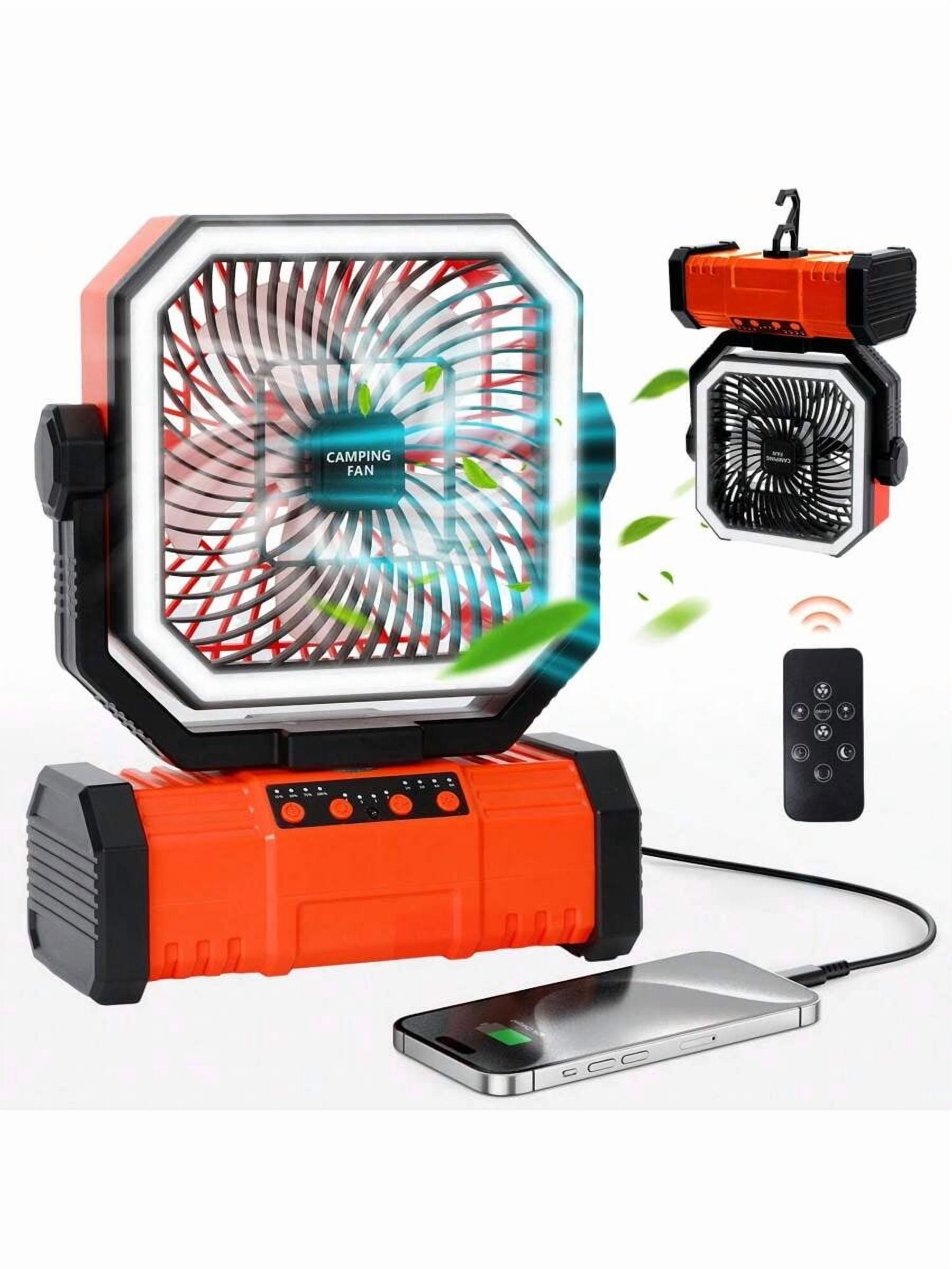 20000mAh Portable Camping Fan, Rechargeable Battery Operated Oscillating Camp Tent Fan W/Remote, Wireless Speaker, 4 Speeds, LED Lights & 360° Rotation Hook For Outdoor RV Travel Essentials