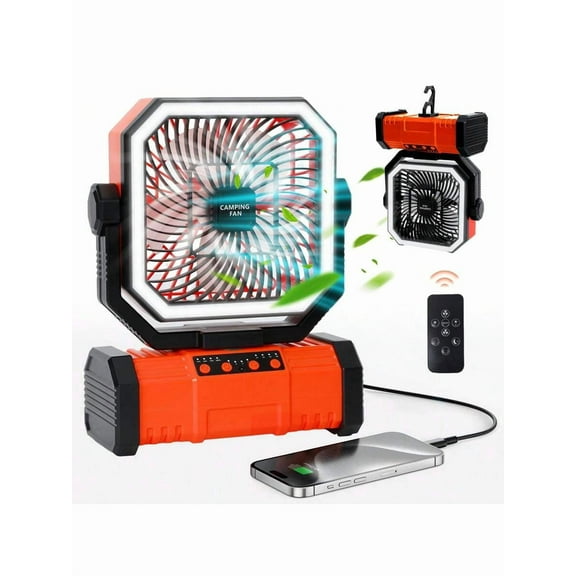20000mAh Portable Camping Fan, Rechargeable Battery Operated Oscillating Camp Tent Fan W/Remote, Wireless Speaker, 4 Speeds, LED Lights & 360° Rotation Hook For Outdoor RV Travel Essentials