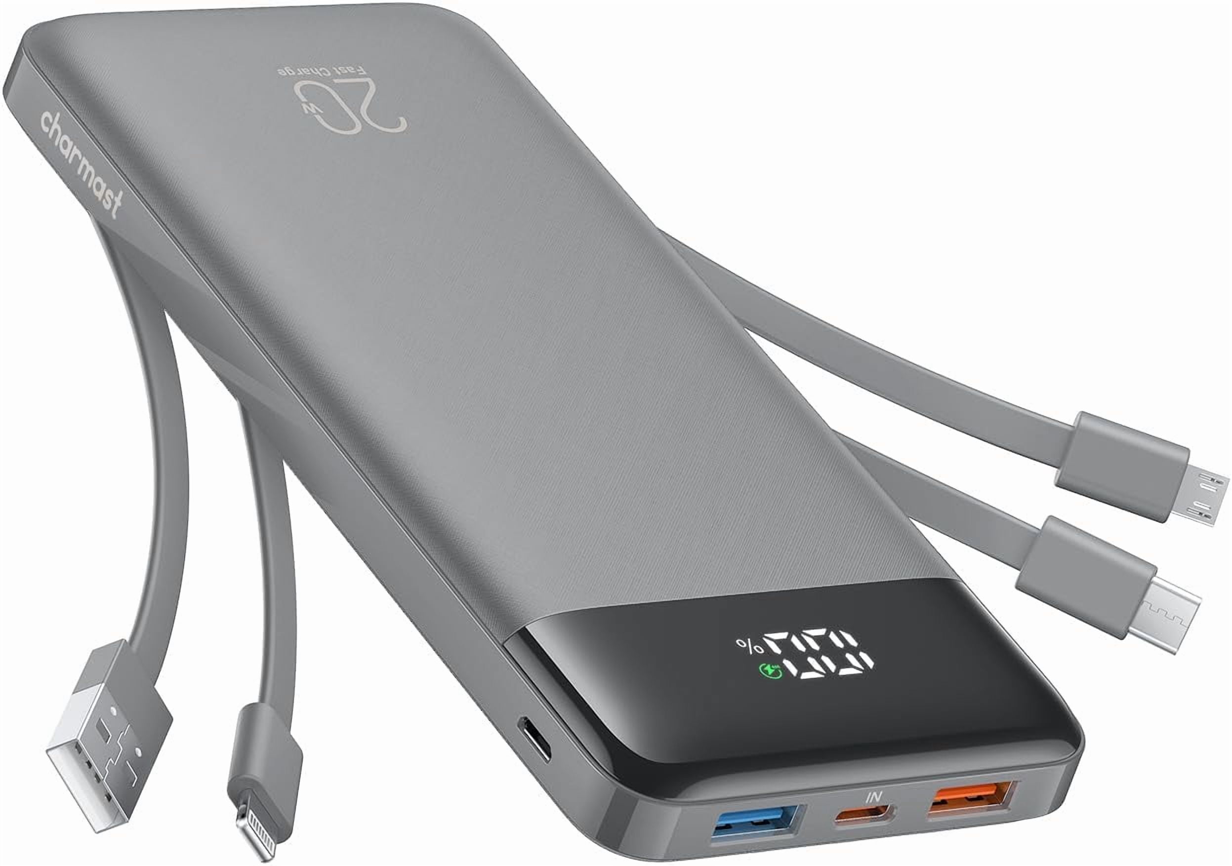 20000mAh Portable Charger with Built in Cables, 22.5W Travel Power Bank Fast Charging, USB C Cell Phone Battery Pack for iPhone 16/15/14/13/12/11 Series, iPad, Samsung, Android, Tablet