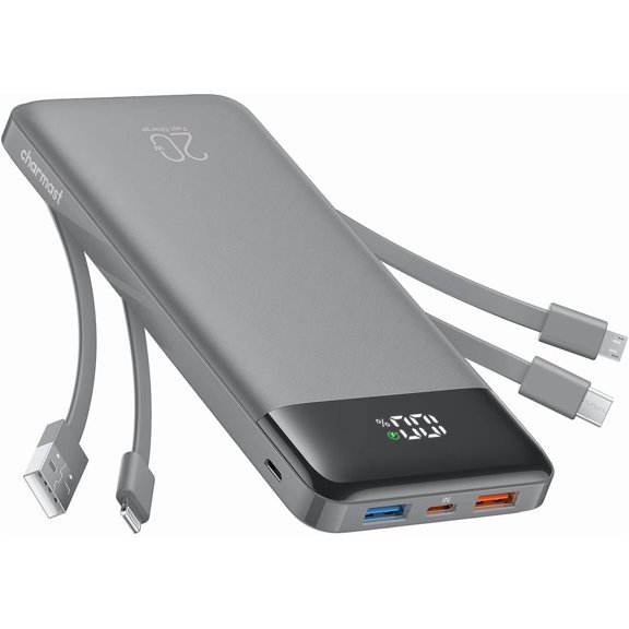 20000mAh Portable Charger with Built in Cables, 22.5W Travel Power Bank Fast Charging, USB C Cell Phone Battery Pack for iPhone 17/16/15/14/13/12 Series, iPad, , Android, Tablet