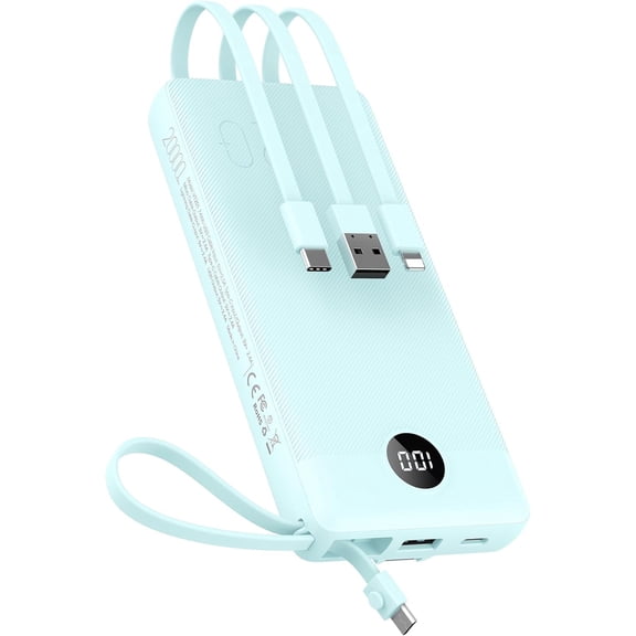 20000mAh Portable Charger with Built-in USB-C & iPhone Cables, Fast Charge Power Bank, LED Display, 5-Output Travel Battery for iPhone 16/15/14, Samsung S25/S24