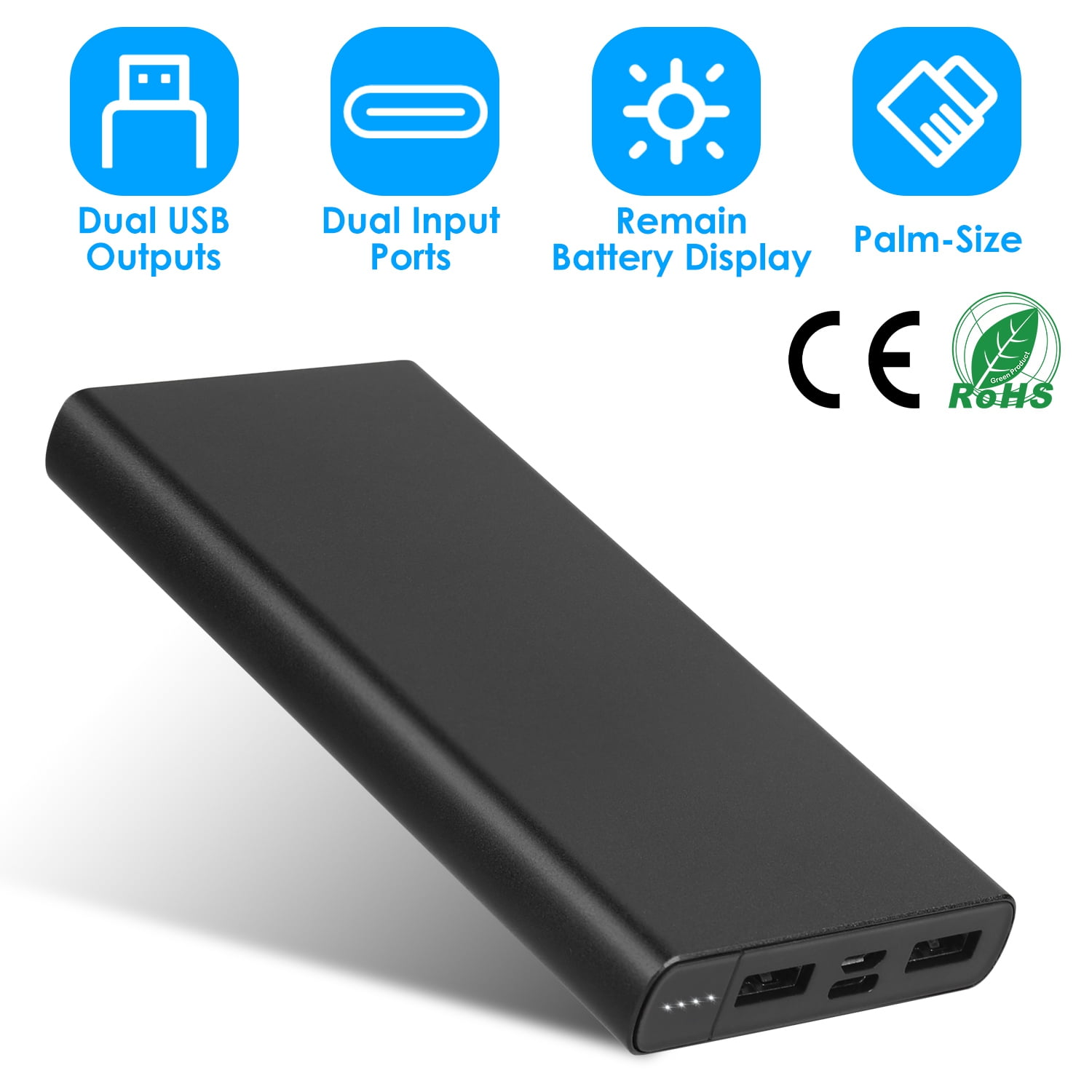 20000mAh Power Bank(Compact Portable Charger) with Flashlight, Dual-Port  Output External Battery Compatible with iPhone, iPad, Samsung Galaxy and  More
