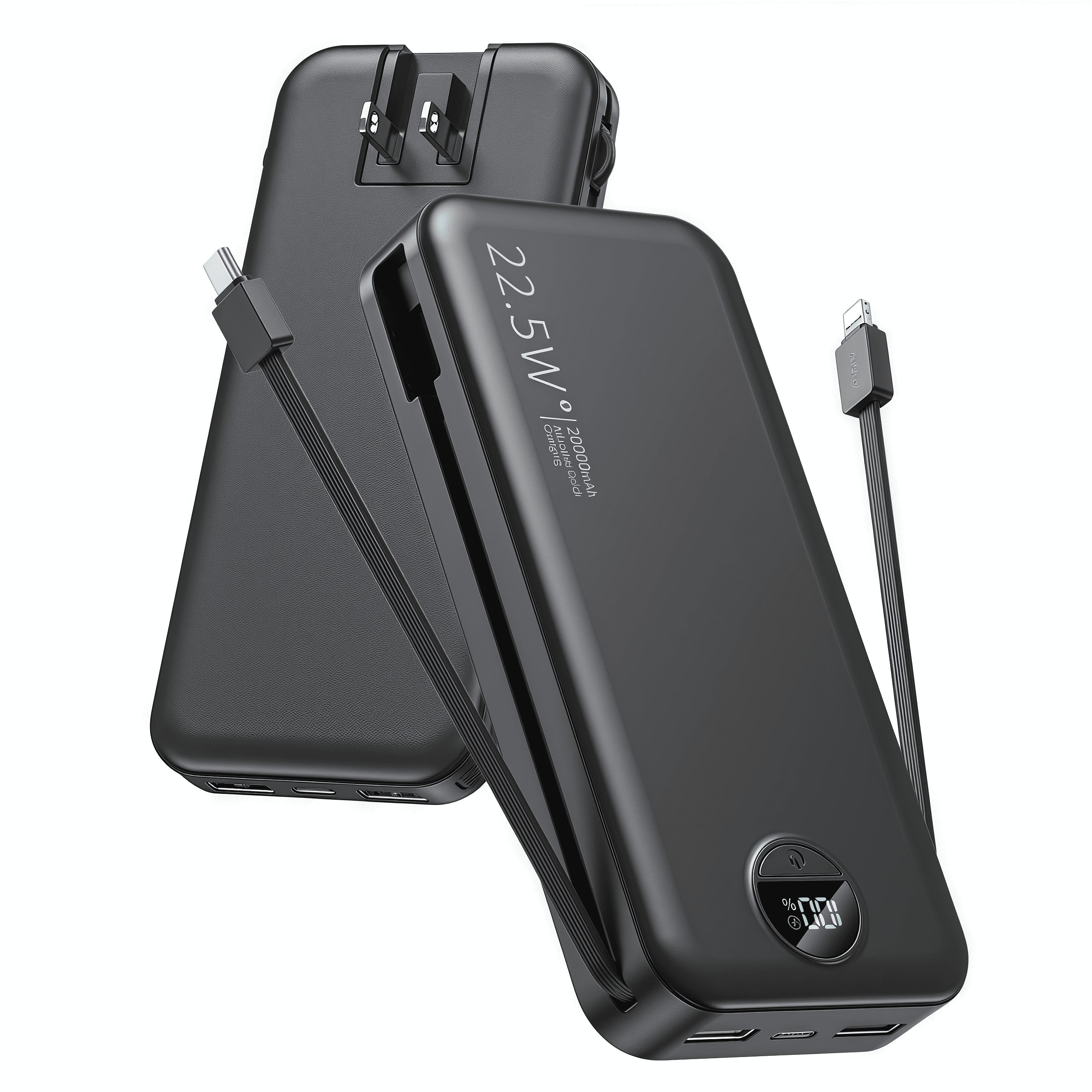 20000mAh Portable Charger Power Bank for iPhone, Cell Phone Portable Power Banks with Built-in Cables and AC Wall Plug, Dual USB Output Battery Pack for Android, Galaxy, Pixel