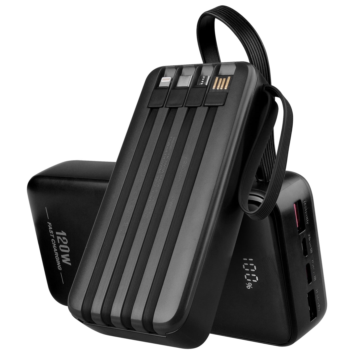 20000mAh Portable Charger Power Banks for iPhone Cell Phones with Built in Cables,HopePow LED Power Display Charging Banks Compatible with iPhone 16 Plus/Pro Max/15//14 Series,Samsung,Android(Black)