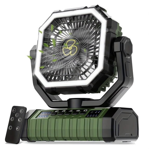 20000mAh Portable LED Camping Fan with Light, USB Rechargeable Outdoor Tent Fan, Rugged Compact Design, Sturdy Handle, Essential Camping Gear for Hiking Fishing