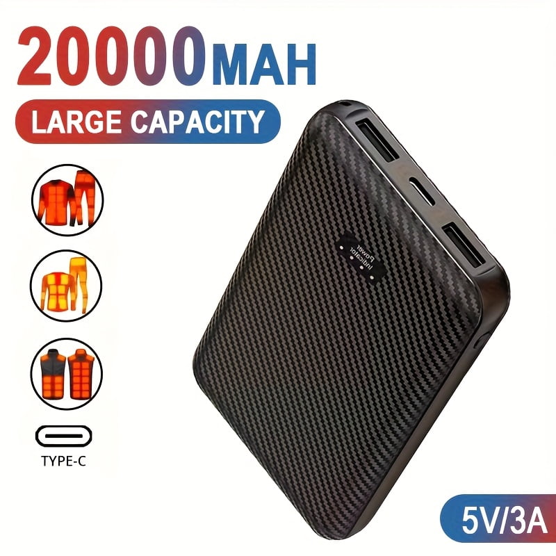 20000mAh Portable Power Bank, 1pc/2pcs, 5V 3A Output, Portable Charger, External Battery Pack for Heated Clothing, Jackets, Vests, Socks, Pads, Compatible with Smartphones, Tablets, Devices