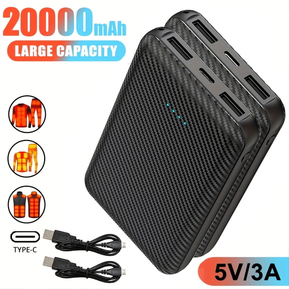 20000mAh Portable Power Bank with LED | USB/Type-C for iPhone & Android | Outdoor Emergency Backup Battery | Compact Charger for Digital Devices | 1pc/2pcs Options