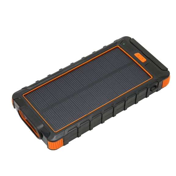 20000mAh Portable Solar Phone Charger, Waterproof Solar Power Bank with Compass and LED Flashlight for Outdoor Emergency - Black Orange
