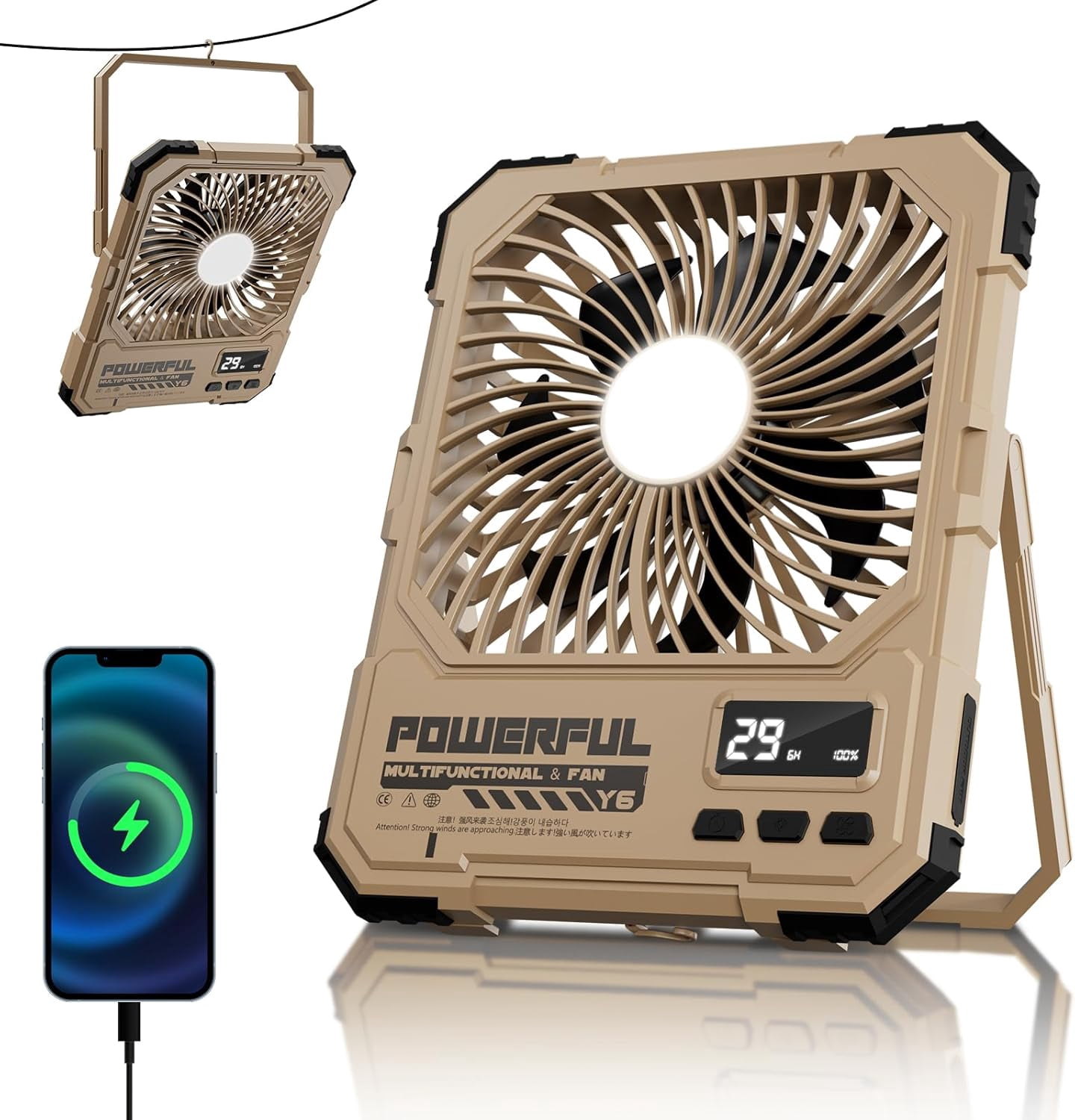 20000mAh Portable Travel Fan For Cruise, Ventilador Rechargeable With Light,USB Camping Tent
