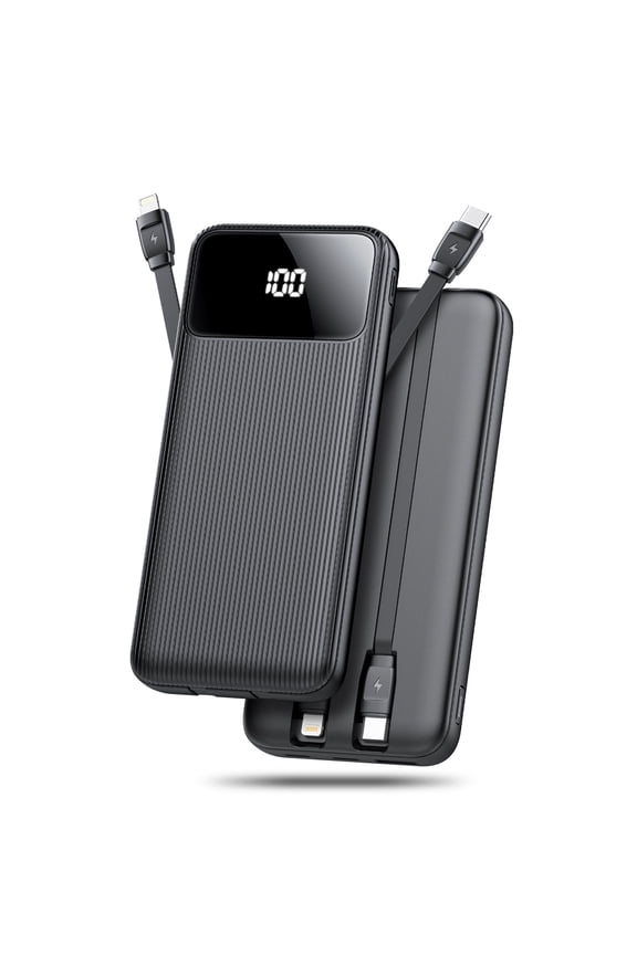 20,000mAh Portable Charger with Built-in Cables,22.5W Fast Portable Charger Power Bank with USB-C, Battery Pack with LED Display Compatible with iPhone and Android Phone,Hiking,Travel Essentials