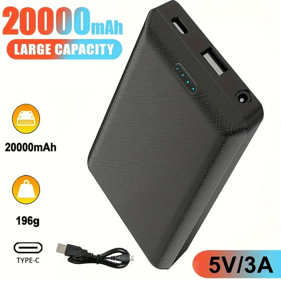 20000mAh Power Bank DC5V 3A | Portable Charger External Battery Pack for Heating Vest Jacket Scarf Gloves Electric Heating Equipment, Rechargeable Lithium Polymer Battery, USB Type-C, Brand: General