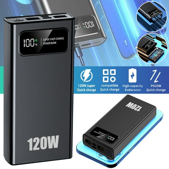 20000mAh Power Bank,DFITO 120 Fast Charging Portable Charger for iPhone & iPad, LED Display,Black