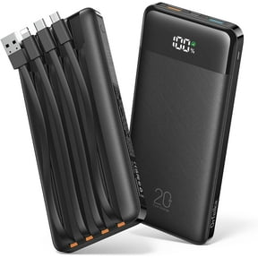 20000mAh Power Bank Fast Charging, Portable Charger with 4 Built-in Cables & 6 Outputs, 20W PD USB C Battery Pack Compatible iPhone 16/15, Galaxy, Android, iPad More (Travel Essential)