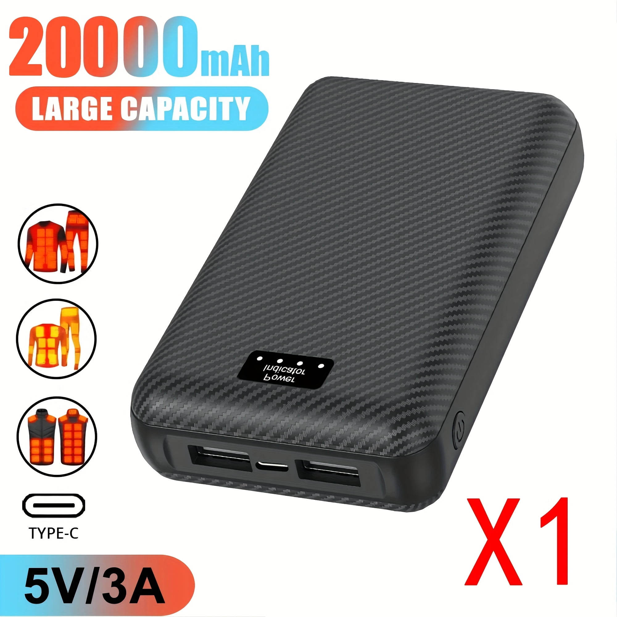 20000mAh Power Bank Heated Vest 5V 3A Output Power Bank Heated Jacket Battery Charger External Battery winter Heating Scarf Socks Power Bank, Portable Energy Solution, Outdoor Heating Gear