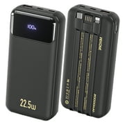 20000mAh Power Bank,Portable Charger with 3 Cables,PD 22.5W USB Fast Charging for Phone,LCD Display-Black