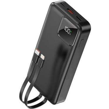 20000mAh Power Bank Portable Charger with Built in Cables, 22.5W Fast USB Battery Pack for iPhone & Android Cell Phone