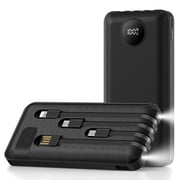 Yelomin 20000mAh Power Bank for iPhone, Portable Charger with 4 Built-in Cables, Battery Pack with LED Display&Flashlight, Phone Charger for Travel,Compatible iPhone Android Samsung Devices Black