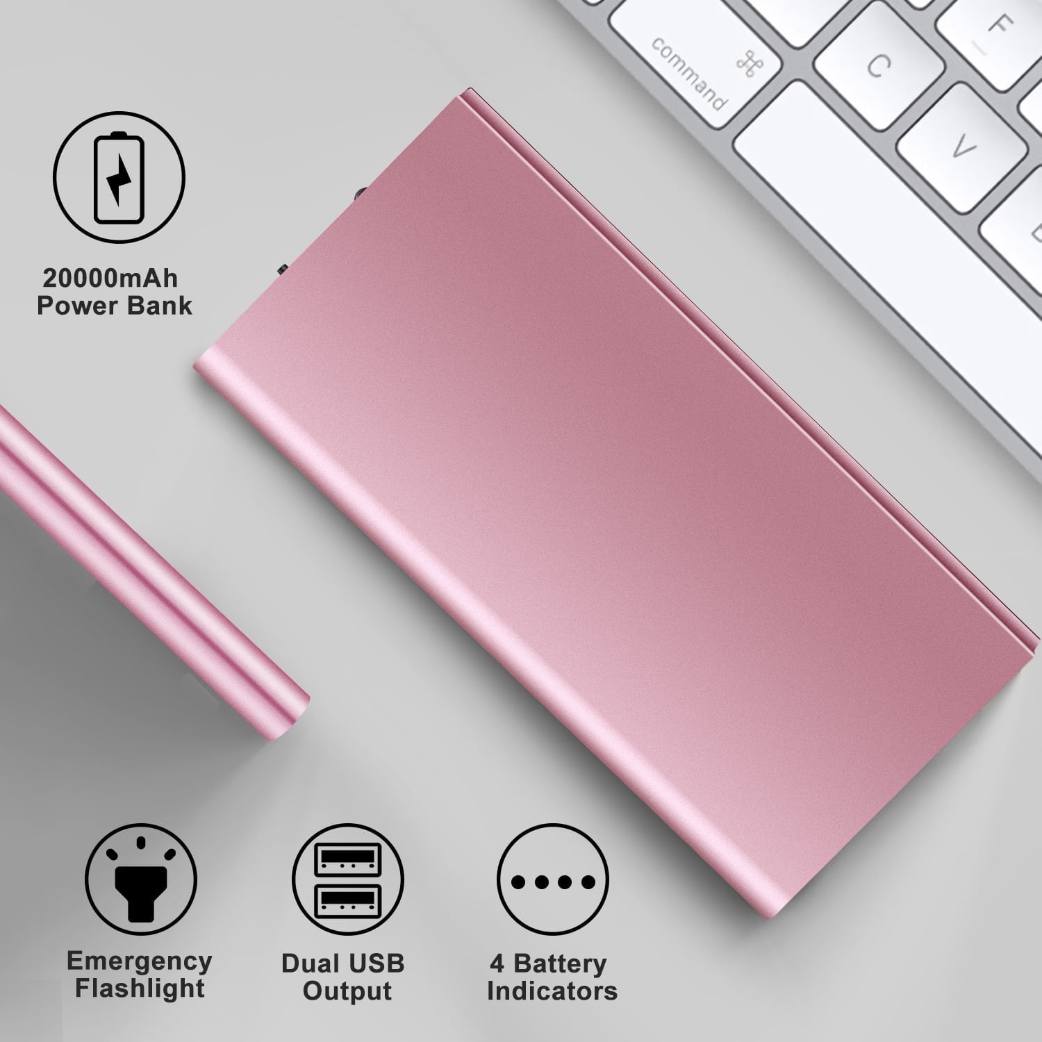 20000mAh Portable Charger Power Bank Dual USB Battery Pack for Phone Tablet Fan Rose Gold