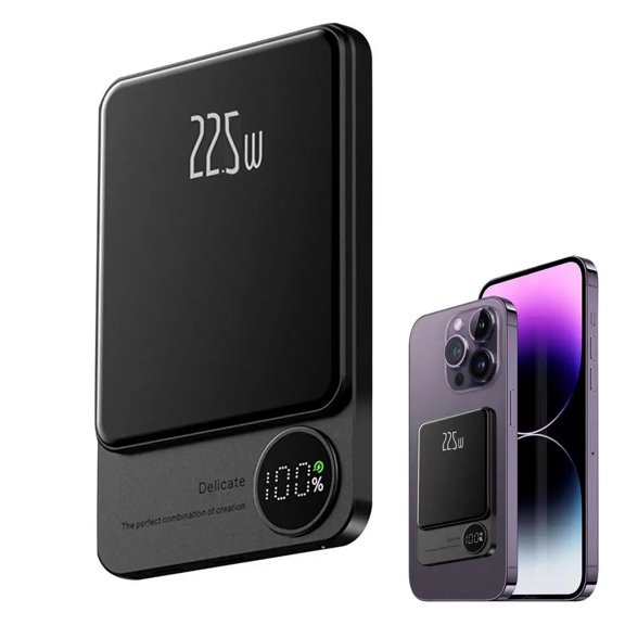 20000mAh Power Bank,Portable Wireless 2in1 Power Bank Magnetic Charger,PD 22W USB Fast Charging for Phone,LCD Display-Black