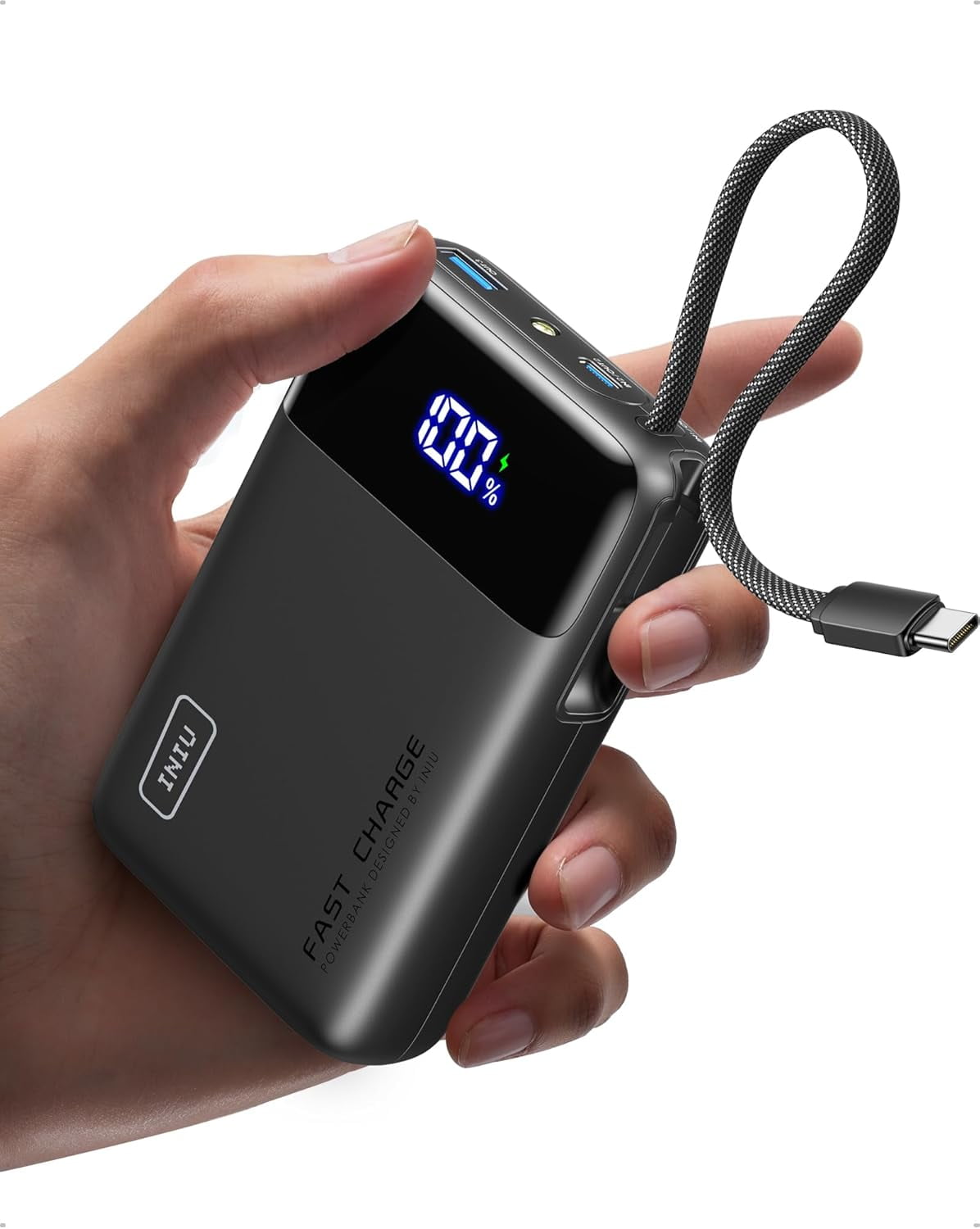 20000mAh Power Bank, Sm Portable Charger, 45W PD Fast Charging Battery Pack with Build in USB-C Cable, Travel Phone Charger for iPhone 17 16 15 14 13 Air S25 S24 Google iPad Xiaomi etc