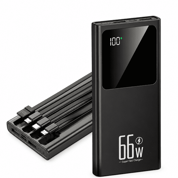 Kepeak 20000mAh Power Bank Portable Charger with Cables,up to 66W Fast Charging, Black