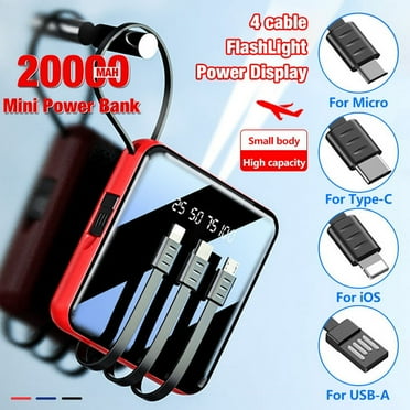 20000mAh Power Bank with LCD Battery Display, Dual USB Outputs, Mini Charger External Phone Battery Pack, Red