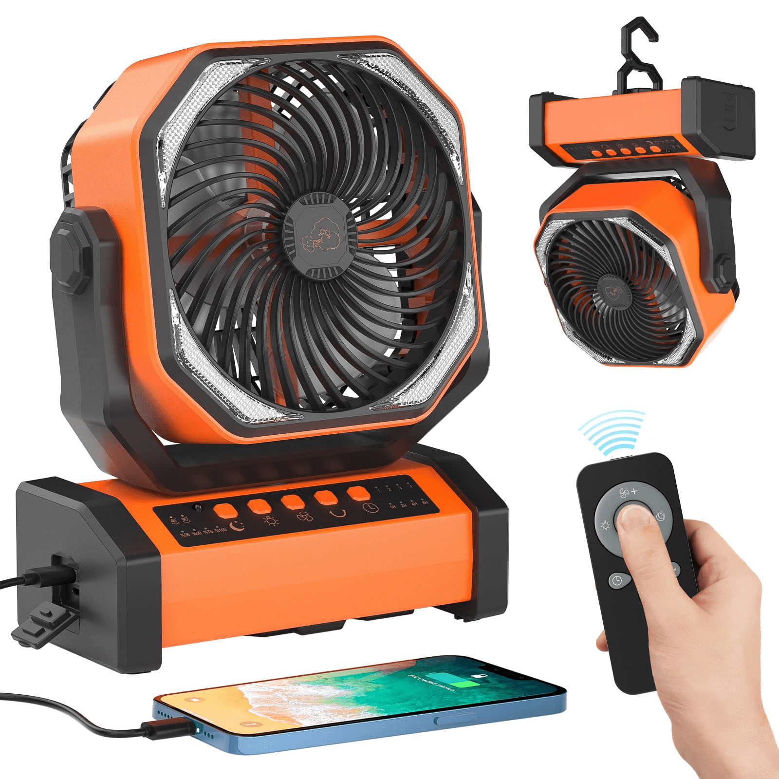 Camping Fan with LED Light, 40000mAh Battery Powered Outdoor Tent Fan with  Hook, 4 Speeds, 270 Pivot, Personal USB Rechargeable Fan for RV, Jobsite,  Power Outage & Hurricane 