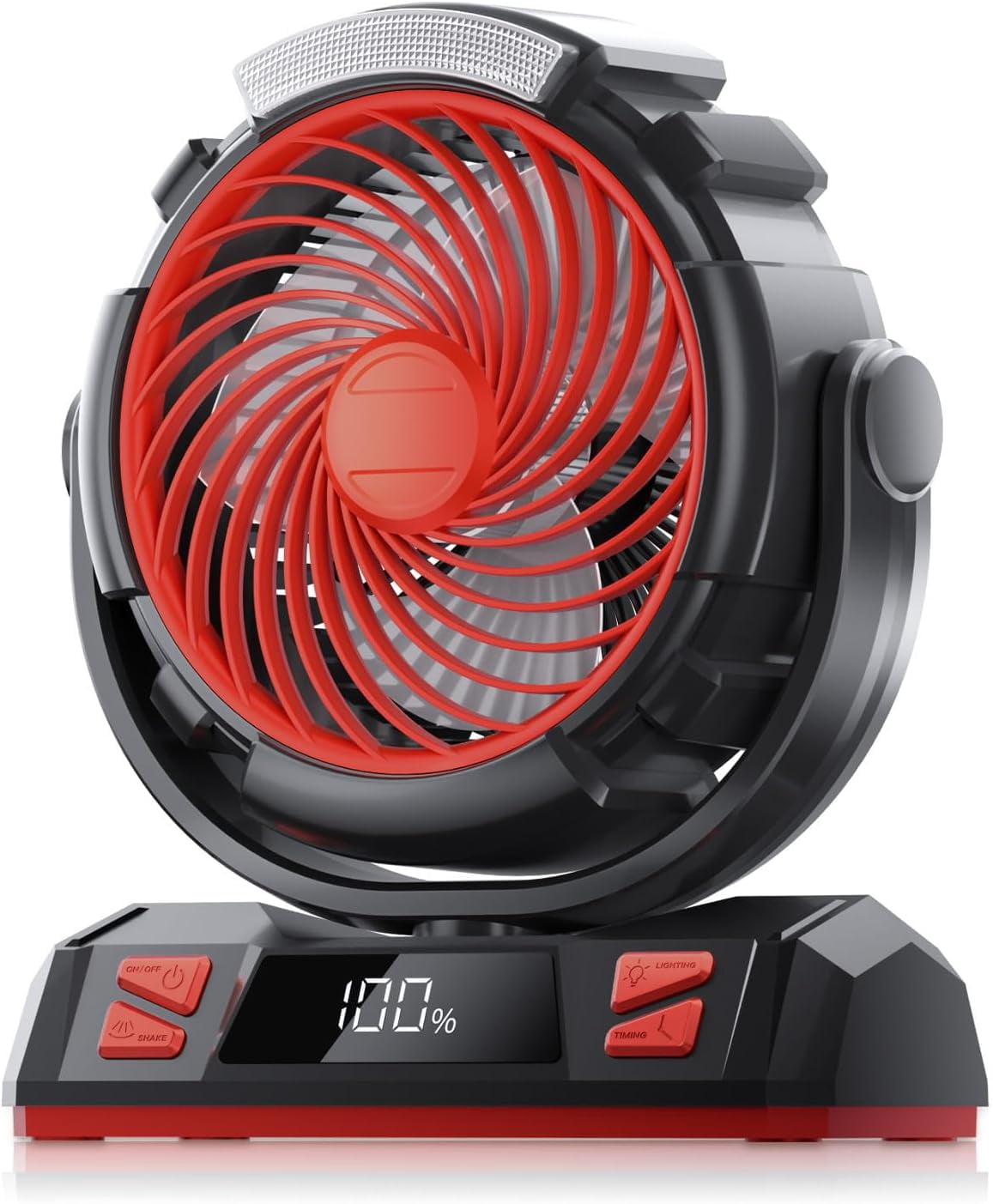 20000mAh Rechargeable Battery Powered Outdoor Tent Fan with Light and Hook, 6 Speed, Personal USB Desk Fan for Camping, Fishing, Power Outage,Blue and black