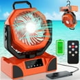 thumbnail image 1 of 20000mAh Rechargeable Portable Camping Fan - Max 68 Hrs Runtime, Battery Operated with LED Lantern, 5 Speeds, 4 Timers. Desk Fan for Travel & Power Outages (Orange), 1 of 8