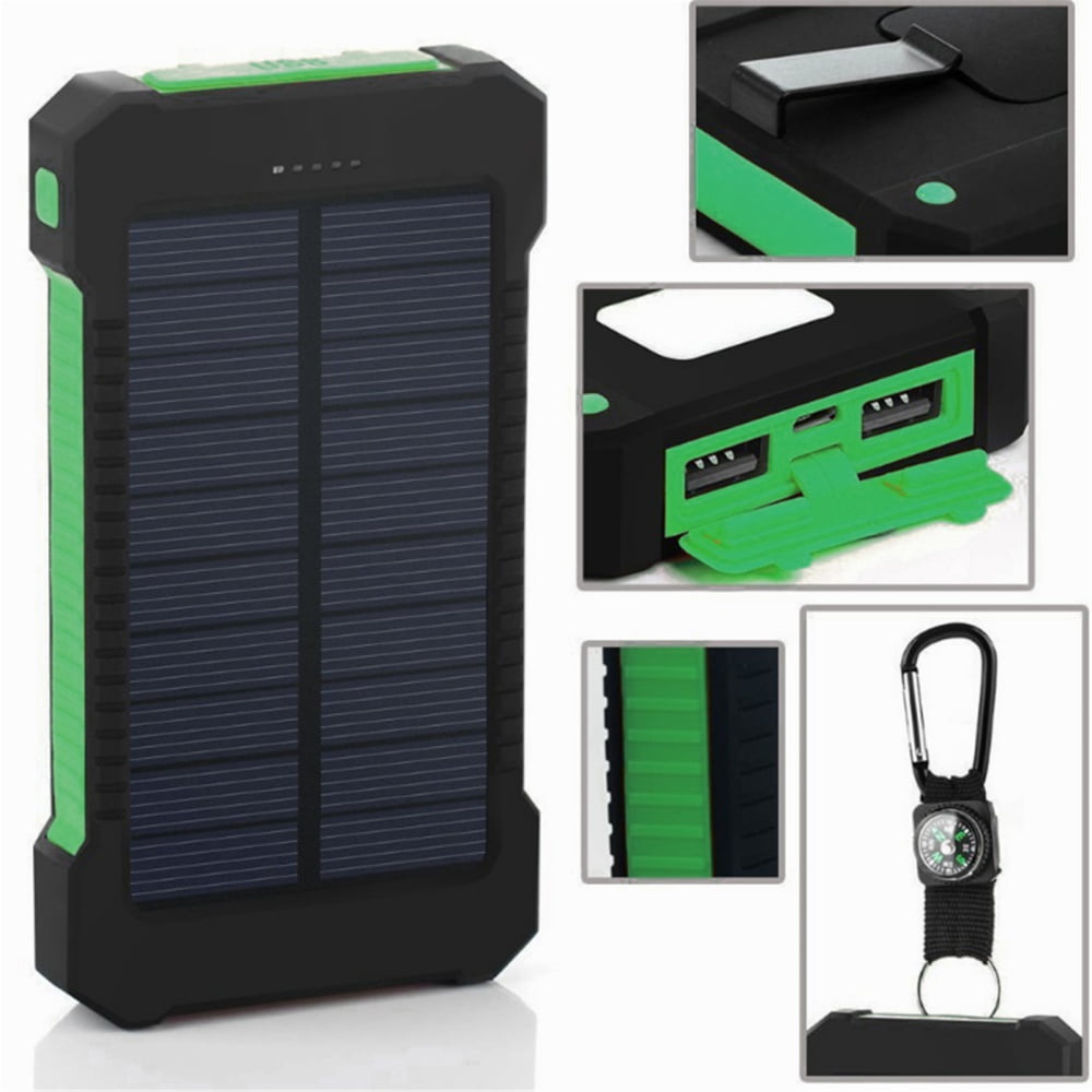 20000mAh Solar Battery Charger,  Portable Power Bank with LED Light, Outdoor Waterproof Dual USB Battery Pack for Cell Phone, Pad, Android, Camera - Green