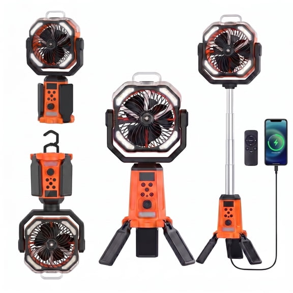 20000mAh Solar Camping Fan with Mist & Remote, Auto Oscillating Battery Operated Fan for Tent with LED Lantern, Tripod, Portable Outdoor Rechargeable Misting Fan Power Bank for Travel Hurricane